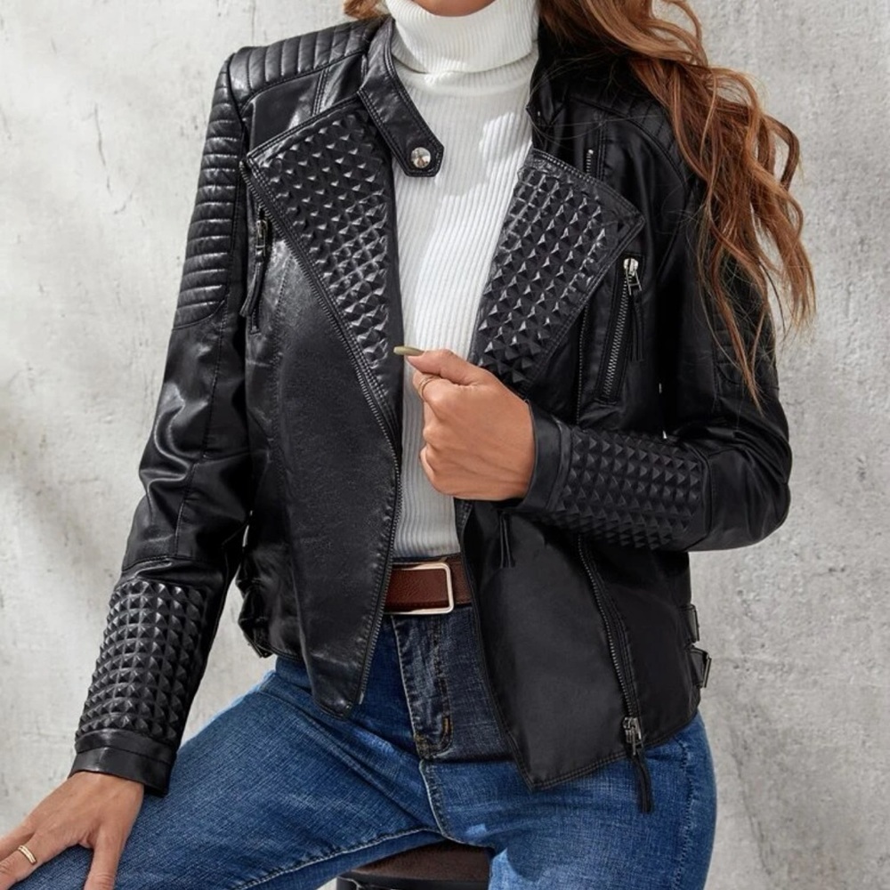 Black Studded Leather Jacket - image 1